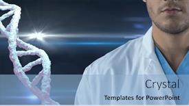  Presentation with light blue dna - Slide set having mid-section-of-caucasian-male background and a light blue colored foreground