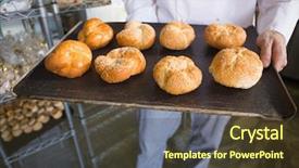  Presentation with chef - Colorful PPT theme enhanced with mid section of chef showing tray of bread at the bakery backdrop and a tawny brown colored foreground