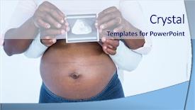  Presentation with ultrasound - Cool new PPT theme with mid section of couple holding ultrasound scan while standing against white background backdrop and a sky blue colored foreground