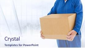  Presentation with logistics fleet of delivery vehicles - Audience pleasing slides consisting of mid section of delivery man backdrop and a sky blue colored foreground