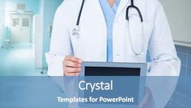  Presentation with digital hospital - Colorful PPT theme enhanced with mid section of doctor holding a digital tablet in corridor at hospital backdrop and a teal colored foreground