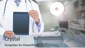  Presentation with digital hospital - Beautiful slide deck featuring digital tablet in hospital room backdrop and a light blue colored foreground