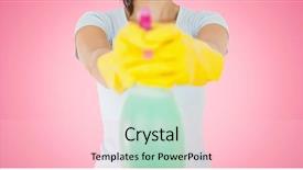  Presentation with spray - Audience pleasing slide set consisting of mid section of female cleaner holding a cleaning spray bottle against pink background backdrop and a lemonade colored foreground