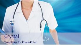  Presentation with clipboard stethoscope - Cool new PPT layouts with mid section of female doctor with stethoscope holding clipboard against digitally generated blue background backdrop and a lemonade colored foreground