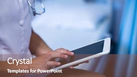  Presentation with digital hospital - Beautiful slides featuring mid section of female doctor using digital tablet of hospital backdrop and a violet colored foreground