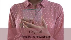  Presentation with executive - Cool new slides with mid section of female executive holding a glass smartphone against white background backdrop and a violet colored foreground