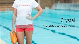  Presentation with lifeguard - PPT theme having mid section of female lifeguard background and a arctic colored foreground