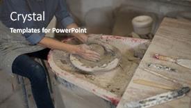  Presentation with clay - Slides enhanced with mid section of female potter molding clay in pottery workshop background and a dark gray colored foreground