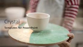  Presentation with female - Colorful slides enhanced with mid section of female potter holding bowl in pottery workshop backdrop and a soft green colored foreground