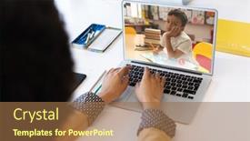  Presentation with distance learning - Slide set consisting of mid-section-of-female-teacher background and a tawny brown colored foreground