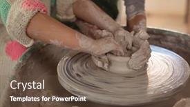  Presentation with pottery - Cool new presentation theme with mid-section of girls making pot in pottery workshop backdrop and a tawny brown colored foreground