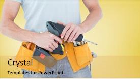  Presentation with tool belt tools - Slide deck consisting of mid-section of handy man background and a yellow colored foreground