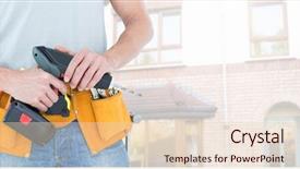  Presentation with tool belt tools - PPT layouts having mid-section of handy man background and a lemonade colored foreground