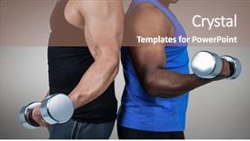  Presentation with black men - Presentation theme with mid section of healthy men working out with dumb bells against black background background and a coral colored foreground