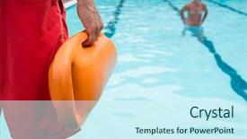  Presentation with rescue - Colorful presentation design enhanced with mid section of lifeguard holding backdrop and a cool aqua colored foreground