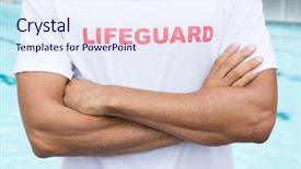  Presentation with lifeguard - Cool new PPT theme with mid section of lifeguard standing backdrop and a sky blue colored foreground