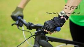  Presentation with mountain bike - Slide set featuring mid section of male athletic standing with mountain bike in park background and a yellow colored foreground