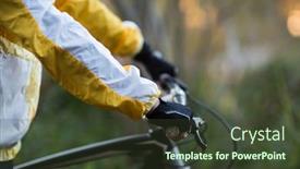  Presentation with mountain bike - Amazing theme having mid-section of male biker with mountain bike in countryside backdrop and a tawny brown colored foreground