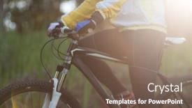  Presentation with mountain bike - Beautiful slide deck featuring mid-section of male biker with mountain bike in countryside forest backdrop and a tawny brown colored foreground