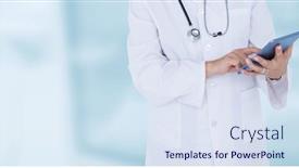  Presentation with public health - Amazing PPT theme having mid-section-of-male-doctor backdrop and a sky blue colored foreground