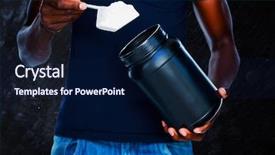  Presentation with protein - Presentation featuring mid section of man holding a scoop of protein mix against black background background and a navy blue colored foreground