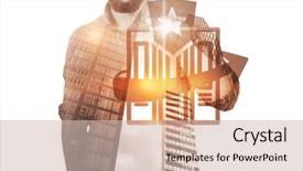  Presentation with files - Audience pleasing slide deck consisting of mid section of man pointing against digitally generated image of files with star sign and arrow backdrop and a soft green colored foreground