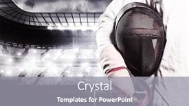  Presentation with sports arena - Cool new theme with mid-section of man standing with fencing mask against sports arena backdrop and a gray colored foreground