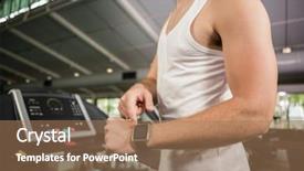  Presentation with treadmill - Cool new presentation theme with mid section of man using smart watch on treadmill at gym backdrop and a coral colored foreground