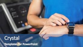  Presentation with treadmill - Colorful theme enhanced with mid section of man using smart watch on treadmill at gym backdrop and a ocean colored foreground