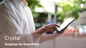  Presentation with using digital tablet - Audience pleasing PPT layouts consisting of mid-section-of-man-using backdrop and a gray colored foreground
