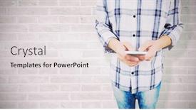  Presentation with brick wall - Beautiful slides featuring mid-section-of-man-using backdrop and a sky blue colored foreground