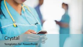  Presentation with nurse and mobile phone - Cool new slides with mid section of nurse text backdrop and a light blue colored foreground
