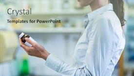  Presentation with drug pharmacy - PPT theme consisting of mid-section-of-pharmacist-checking background and a soft green colored foreground