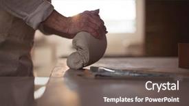  Presentation with clay - Slide deck having mid section of potter molding clay in pottery workshop background and a gray colored foreground