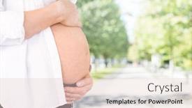  Presentation with pregnant - Colorful presentation design enhanced with mid section of pregnant woman with hands on stomach in park backdrop and a lemonade colored foreground