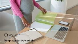 Presentation with woman office desk - Theme having fertiliser corporate - mid section of pregnant woman background and a coral colored foreground