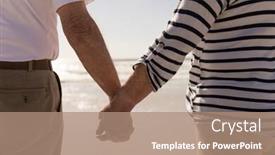  Presentation with senior couple - Slide deck with mid section of senior couple holding hands on beach in the sunshine background and a coral colored foreground
