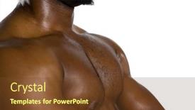  Presentation with rugby - Colorful slide set enhanced with mid section of shirtless male rugby player with arms crossed against white background backdrop and a tawny brown colored foreground