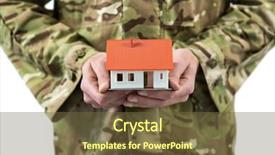  Presentation with kidney transplant holding a model - Theme enhanced with mid section of soldier holding background and a  colored foreground