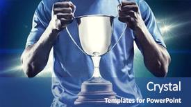  Presentation with trophy - Cool new presentation theme with mid section of sportsman holding trophy against spotlights backdrop and a ocean colored foreground