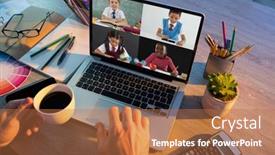  Presentation with distance learning - Slide set consisting of mid-section-of-teacher-having background and a coral colored foreground