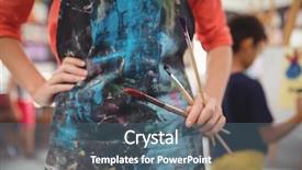  Presentation with teacher negotiations - Beautiful PPT theme featuring mid section of teacher standing backdrop and a  colored foreground