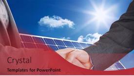  Presentation with global red - Presentation enhanced with mid-section-of-two-businessmen background and a  colored foreground