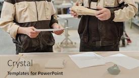  Presentation with factory workers - Amazing presentation theme having mid-section-of-two-furniture backdrop and a mint green colored foreground