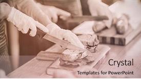  Presentation with roll - Colorful presentation design enhanced with mid-section of waiter chopping backdrop and a coral colored foreground