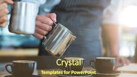  Presentation with waiter - Theme consisting of mid-section of waiter making cup of coffee at counter in cafe background and a tawny brown colored foreground