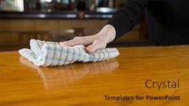  Presentation with waitress - Audience pleasing slide set consisting of mid-section-of-waitress-cleaning backdrop and a gold colored foreground