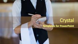  Presentation with waitress - Cool new PPT theme with mid section of waitress taking backdrop and a tawny brown colored foreground