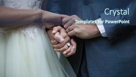  Presentation with wedding - Beautiful presentation design featuring mid-section of wedding couple holding hands backdrop and a ocean colored foreground