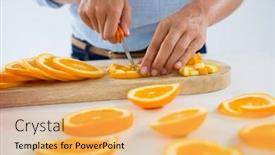  Presentation with cutting board - Amazing slide set having mid-section-of-woman-cutting backdrop and a yellow colored foreground
